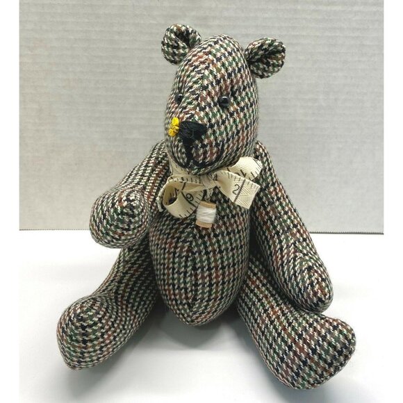 Vintage Houndstooth Sewing Teddy Bear Stuffed Animal with Honey Bee Nose Jointed - Picture 11 of 11